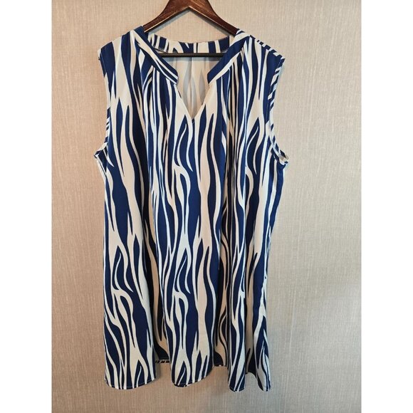 Womens Blue and White lightweight Sleeveless dress size 5XL Poly Spandex blend - Picture 1 of 12
